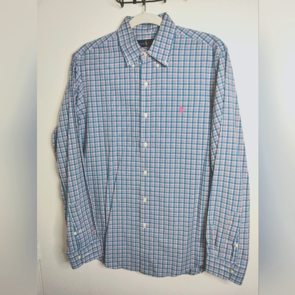 Ralph Lauren (Size M) Mens Multicolored Plaid Button Down Pink Logo LS Shirt